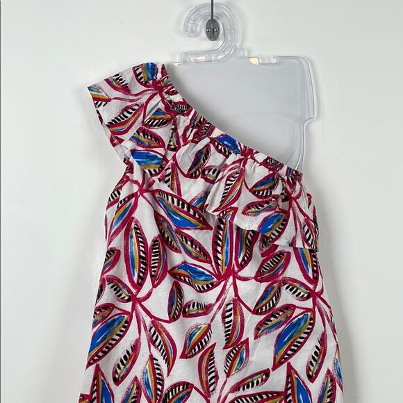 J Crew Factory One-Shoulder Leaf Print Ruffle Collar Linen Blend Women's M Dress - Picture 3 of 12